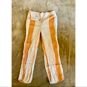 Anthropologie Orange Striped Linen High Waisted Pants